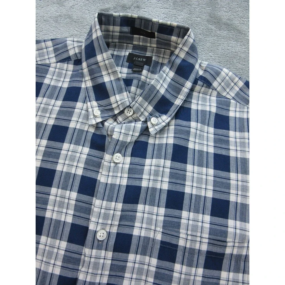 J.CREW Men’s Sz. Medium Slim Fit Shirt Buttoned Up Long Sleeve Plaid Blue Preppy